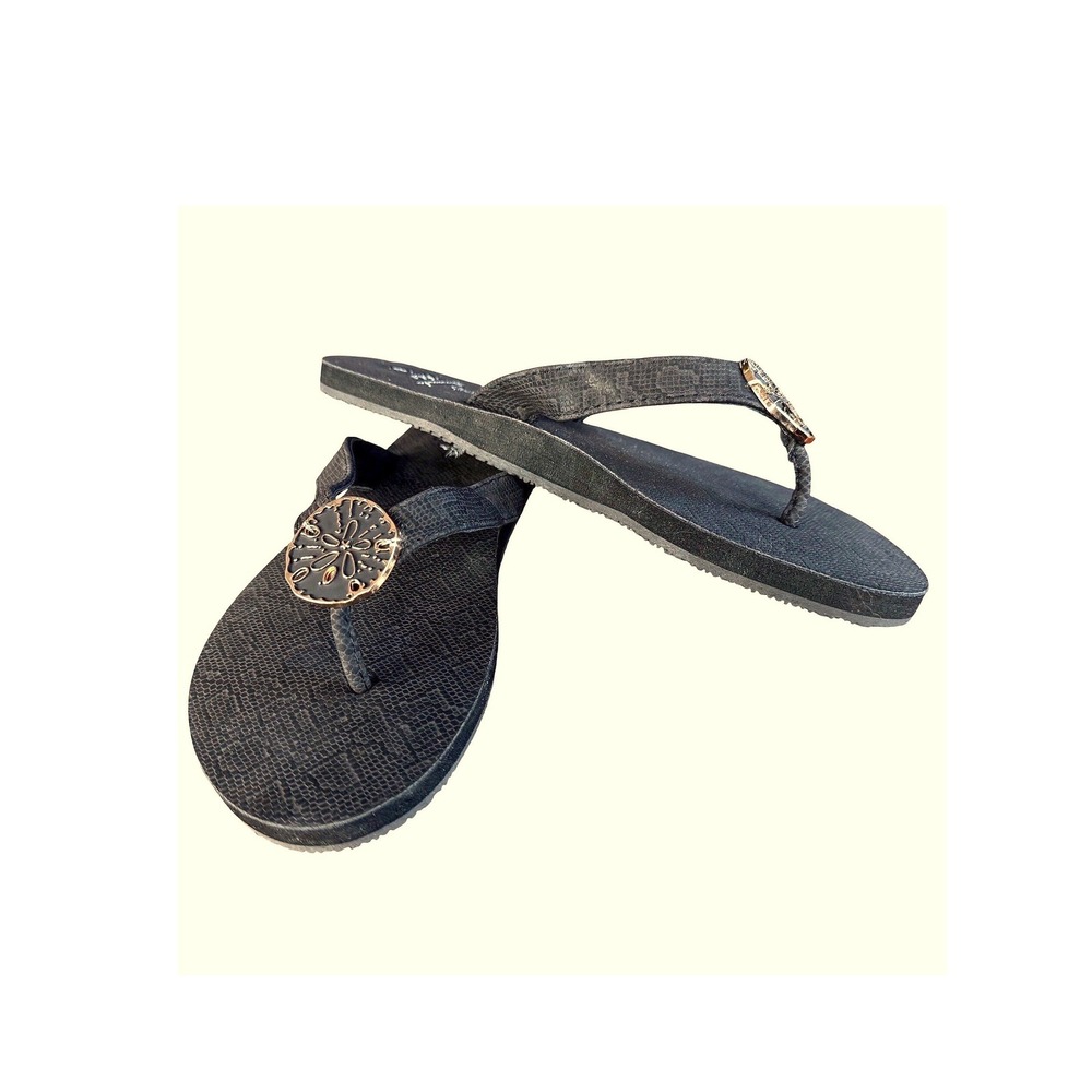 Amanda Blu Martinique Sandal Matte Black Snake Sand Dollar Flip Flops 82713‎ 8